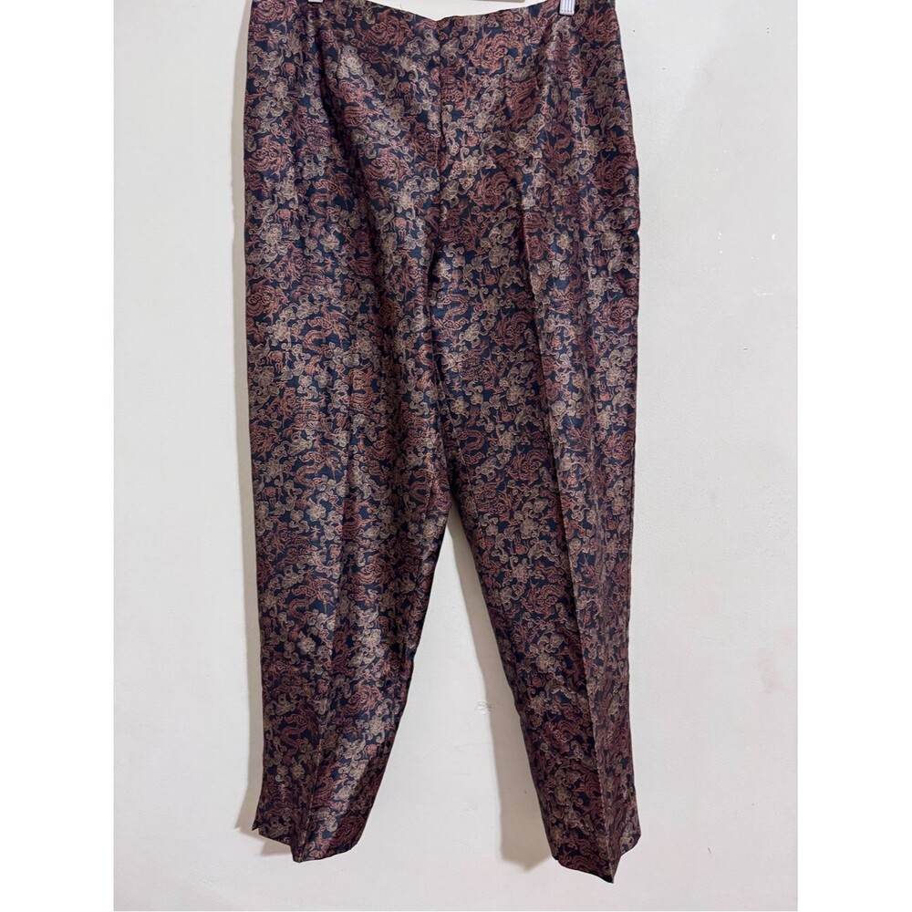 VTG 90's Women Dragon Print Brocade Print Cropped Pants size 14 Artsy Indie Chic